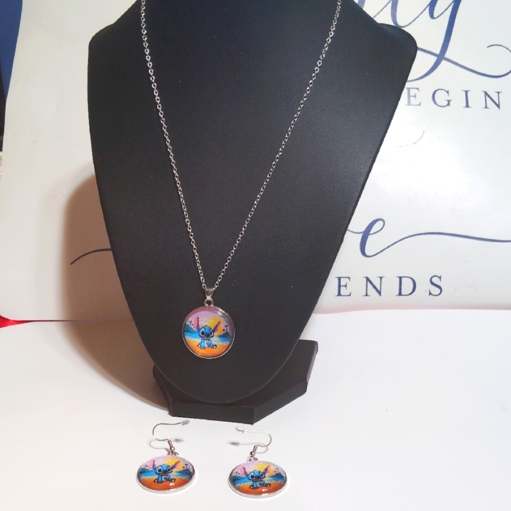 Stitch Pendant Necklace and Earring Set
